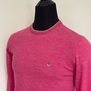New Etro Sweater Crewneck Virgin Wool Pink Pullover Sweater Etro Italy